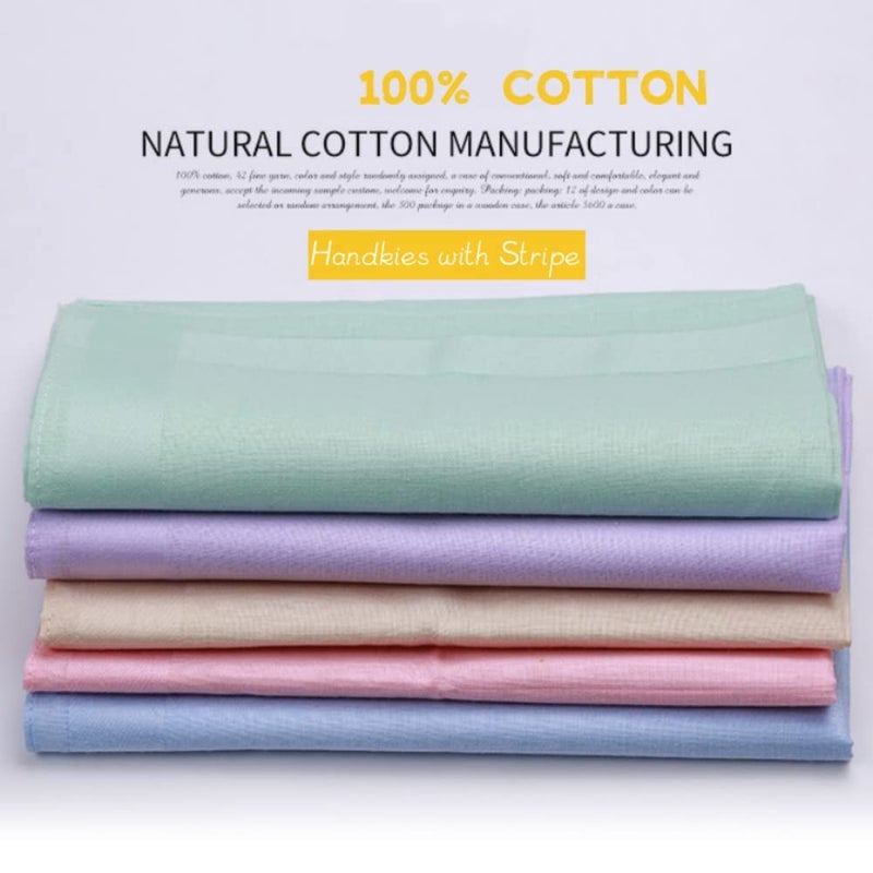 GB Collection GB Women's 100% Cotton Handkerchiefs with Stripe Candy Color 5 Pieces Set - Image 2
